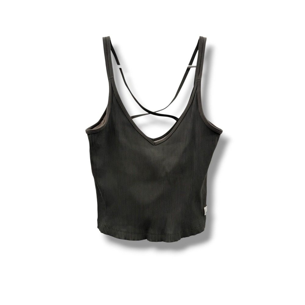 Vuori Rib Crop Tank Top‎ Size Small Green Built-In Bra Stretch Activewear Yoga